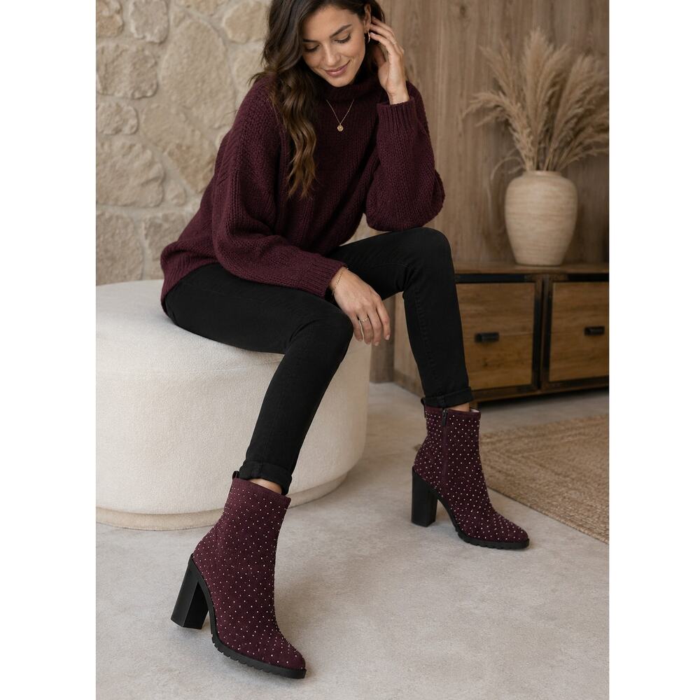 Charles by Charles David Studded Stretch Bootie Danielle in Deep Maroon - Size 8